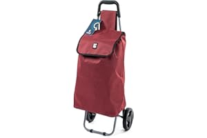 B BELLELLI Carrellino Spesa Pieghevole 50L Rosso Rubino Mèlange – Shopping Trolley con Ruote Resistenti, Borsa Richiudibile Impermeabile, Leggero e Robusto con Manico Ergonomico