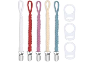 ABirdon Baby Dummy Chain, Pack of 5 Dummy Chains Clips with 3 Silicone Rings, Suitable for All Dummies, Baby Teeth, Bib, Triangle Scarf, Teat