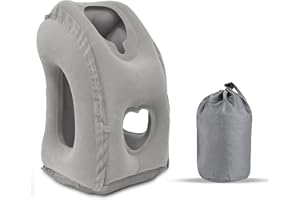 Elitecran Nadmuchiwana poduszka podróżna, poduszka na kark, samolot, przenośna, podróżna, składana, wygodna, wielofunkcyjna poduszka podróżna do spania w samolocie, pociągu, domu, biurze (kolor szary)