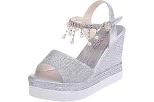 Yowablo Sandales Femmes Mode Compensées Plateformes Cristal Perle Talons Hauts Chaussures