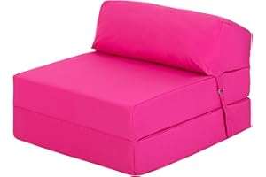 Ready Steady Bed Guest Foldable Z Bed Chair | Water Resistant Removeable Cover | Sleepover Sofa Futon Mattress | Bedroom Living Room Furniture | Soft, Lightweight & Comfy Ergonomically Designed (Pink)
