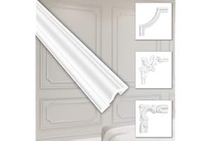 HEXIM Stuckverzierung aus HDPS/PU weiß - Stuckrahmen Wanddeko Bilderrahmen - HCR Wandleisten (10 Meter HCR502) Stuckleiste Segment Eckstück Eckleiste Beständig