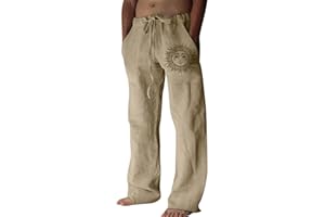 Litthing Pantalones de Lino para Hombre Pantalon de Jogging Algodón Pants Casuales de Verano con Bolsillos Holgados con Cordón Pant Cómodos y Ligeros