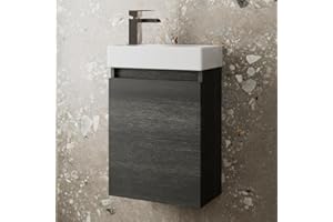 Artis 400mm Bathroom Vanity Unit With Wash Basin Ceramic Sink, Single Door, Cloakroom Storage Furniture Under Basin Cabinet, Wall Hung Cabinets, Charcoal Grey