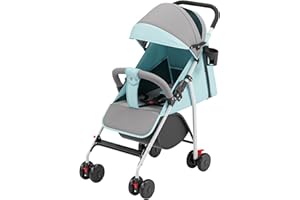 HUOLE Poussette Bébé Légère et Compacte de 0 Mois à 4 Ans, Capacité de Charge Maximale de 25 kg, Poussette Pliable, Dossier Inclinable, Pliage Automatique en 1 Étape, Canopy-C-bleu clair