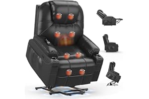 BareTay Recliner Armchair Lift Chair For the Elderly, Power Recliner Chair with Massage & Heat, Extended Footrest, Type C+USB Ports, 2 Cup Holders, Dual Side Pockets Reclining Chairs Lounge Sofa