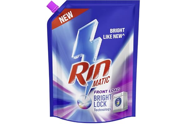 RIN Matic Liquid Detergent, 2Kg, for Dazzling Brightness, with Bright Lock Technology, Long-Lasting Fragrance, for Front Load Washing Machines