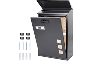 POPULIKE Post Boxes Wall Mounted Waterproof, Letter Box for Outside with Combination Lock, Rain Cove, Lockable Large Mail Box Outdoor with 3 Viewing Windows, Black, 39.5x25.5x11.5cm