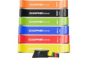 COREZONE Resistance Bands Set of 6 – Loop Resistance Bands with 6 Resistance Levels for Glutes, Legs, Yoga, Pilates, Home Workout, Fitness & Physiotherapy – Exercise Bands for Men & Women