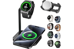 AODUKE Universal 2 in 1 Wireless Charger Dock with Adjustable Smartwatch Stand, Compatible with Samsung Galaxy, Google Pixel, Huawei, Garmin, AMAZTIM, Fossil, Fitbit, Amazfit, xiaomi, Suunto (02SW-B)