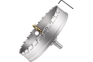 METALLIXITY Hole Saw Kit 150mm (5-7/8"), Tungsten Carbide Hole Cutter with Center Drill Bit, Hex Key and Spring - for Hard Metals, Stainless Steel Sheets, Square Tubes, Fiberglass. Silver