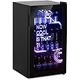 HCK 98L Mini Fridge - Cyberpunk Modern Lighting Beverage & Beer Fridge | 0-10°C Precise Control | Frost-Free Low-E Glass Door | Ideal for Gaming Room, Parties, Bedrooms | Black