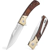 Swiss+Tech Folding Knife D2, Retro Style Wood Handle | Outdoor Knife with Pocket Clip for Camping and Hiking, Heavy Duty Blad