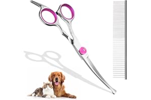 DASHUAIGE Fellschere für Hunde und Katzen, Gebogene Schere Hundeschere Set Profi Runder Grooming Schere, Haustier Kamm, aus robustem Edelstahl (Rosa)