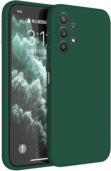 Topme Funda para Samsung Galaxy A32 4G (6.4" Inches) Carcasa Caja Case Estuche, Funda Protectora de Piel de Silicona TPU - Verde Oscuro - 1