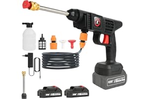 PUROVA Hidrolimpiadora Bateria, 21V MAX 35Bar Hidrolimpiadora de Alta Presion, Press & Clean Pistola Lavado con Baterías, Jarra de Espuma, Manguera de 5m, de para Coche, Césped (con 2 Batería de 4000 mAh)