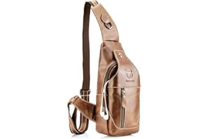 Sac Bandoulière Hommes, Popoti Sac à Poitrine Portable Sac à Dos en Cuir Sac à Crossbody Sac à Main Sacs de Sport Randonnée en Plein air Sac Messager (Marron-1)