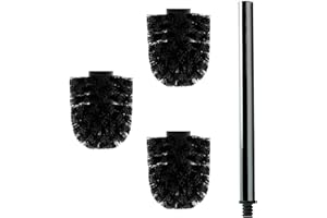 ‎DALOUAL Daloual - 3 x Ersatz WC-Bürstenkopf Schwarz Ø ca. 6,5 cm + 1 x Edelstahl-Griff 26,5 cm - Toiletten-Bürste - Klo-Bürste - WC-Besen - austauschbar - modernes Design - hochwertig - langlebig