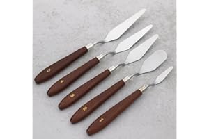 HOME SUPPLIES DIRECT 5 Piece Painting Knife Set Palette Stainless Steel Pallet Knives Mixing Scraper for Oil Acrylic Art with Wooden Handle