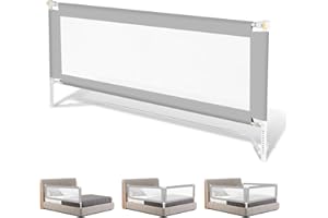 ‎JOPASSY Jopassy Bettgitter 180CMx1+200CMx1 Bettschutzgitter Kinderbettgitter mit U-förmiger Basis, Rausfallschutz Bett für Kinder & Elternbetten, Hoch 68 bis 95cm, Stabile, Grau