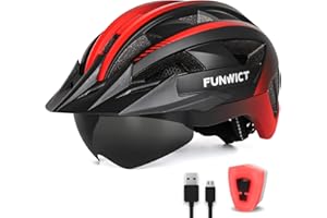 ‎FUNWICT FUNWICT Fahrradhelm mit Visier für Herren Damen, Leichte Fahrradhelm mit Magnetischem Brille und USB-Aufladung LED Licht, Stylisch Mountainbike Helm Größe M/L/XL, Weiß Schwarz