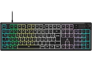 Corsair K55 Core RGB Clavier de Jeu Filaire à Membrane – Commutateurs Réactifs – Résistance Aux éclaboussures – Ten-Zone RGB – Touches Multimédia – Compatible iCUE – AZERTY FR – PC, Mac – Noir