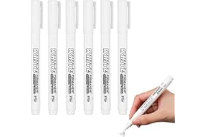 xinxinlovee Acrylstifte weiß, 6-Stück Lackstift Weiß Schnell Trocknender Permanent Marker Weiß für Steine, Felsmalerei, Keramik, Glas, Holz, Stoff, Metall, Leinwand, Reifenstift