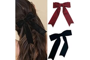 DMQ Velvet Bow Hair Clip - Large Satin Ribbon Bows with Long Ribbon - Vintage Party Hair Accessories for Women & Girls - 2PCS (2Pcs Black & Red Velvet)