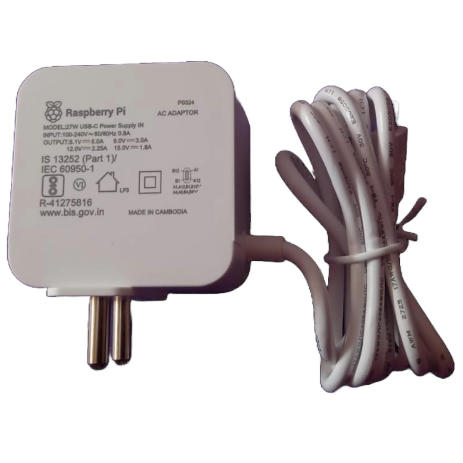 Raspberry Pi 5 Official 27W USB-C Power Supply - Black Colour