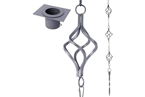 Aseneat Regenkette, Vogelkäfig-Set, 2,5 m, Schmiedeeiserne Regenketten für Dachrinnen mit Adapter, Gotta-Abfluss und Verankerungspfahl, 13 Vogelkäfige, 1 Haken, rostet nicht, verstellbare Länge für