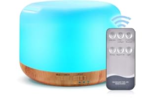 YunNasi 300ml Essential Oil Diffuser Ultrasonic Aroma Humidifier Remote Control Aromatherapy Diffuser with 7-Colors LED Light 4 Timer Setting and Waterless Auto Off (Light Wood Grain)