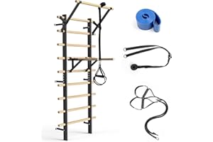 REVFIT Sprossenwand mit Klimmzugstange & Dip-Barren – 220 cm Indoor Klettergerüst zur Wandmontage – Holz Kletterwand für Erwachsene & Kinder – Home Fitnessgerät