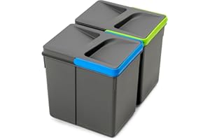 Emuca - Pojemniki na odpady, Kosze na śmieci do wycinanej podstawy, Zestaw 2 pojemników o wysokości 216mm i pojemności 6 litrów (2x 6L), Szary antracyt