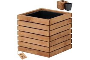 HOMERZO Flower Box for Indoor and Outdoor Use Plant Planter Made of Wood with Plastic Plant Insert 18 L Flower Pot Square for Balcony or Patio (36 x 36 H35)