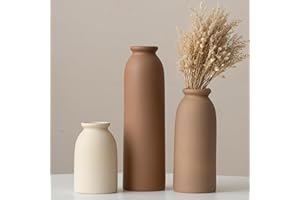 VIVIDFLOW 26,6 cm - Lot de 3 petits vases à fleurs en céramique pour décoration - Orange, jaune, blanc (arth tone)