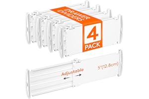 Lifewit 4 Pack Drawer Dividers, 5" High 11.5-18.5" Adjustable Plastic Drawer Organiser for Clothes, Expandable Cabinet Separators Inside Kitchen, Bathroom, Office Organization and Storage