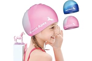 Swim Apex Silikon-Badekappe 2er-Pack für Mädchen / Jungen / Kinder / Teenager mit Langen Lockigen Haaren Dreadlocks, 3D Weich Dehnbar, Langlebig und rutschfest, Geräumig, Einfach an- und Auszuziehen
