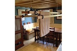 REMI TOOLS(R) REMI TOOLS Traditional Kitchen Airer Pulley Dryer Kit with 4 Wood Laths Slats 1.15M Victorian Edwardian Clothes Horse Creel Airer Dryer Kitchen Rack Ceiling Pulley Laundry Drier (Black, 4 slats)