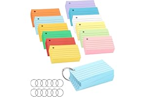 HUIFOO 1200 Piezas flashcards,tarjetas estudio,Tarjetas de Notas Cartulina Flash,Multicolor Tarjetas de Estudio,Tarjetas Flash con Anillo de Metal,para Oficina Escuela Hogar (12 Colores)