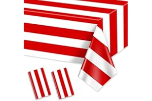 PIXHOTUL 2 Pcs Vertikale Tischdecken, rot-weiß gestreift, Karnevalstischdecke, Kunststoff, Einweg-Tischdecken mit roten Streifen, für Karneval, Mottoparty, Filmabend, Geburtstag, Urlaubsparty, 220 x 130 cm