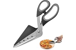 BRISKORE Pizzaschere Pizza Schere Pizzaschneider mit Schaufel Lebensmittelqualität Scharfe Edelstahlklinge Weichem Griff Pizza Scissor Cutter Multifunktionale Küchenschere Spülmaschinenfest 27CM