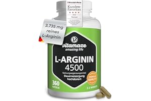 ‎VITAMAZE - AMAZING LIFE L-Arginin Kapseln hochdosiert, 750 mg pro Kapsel, 360 Kapseln reines L-Arginin HCL aus pflanzlicher Fermentation, Nahrungsergänzung ohne unnötige Zusatzstoffe, Made in Germany