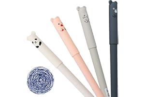 Vanyibro Erasable Gel Ink Pens 4 Pack,Cute Cartoon Animal Stationery Set, 0.35mm Blue Ink, Ideal for Kids and Adults in Sketching, Drawing, School, and Office