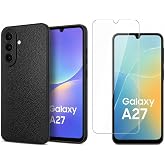 SİDE EYE - Samsung Galaxy A27 İ&ccedil;in Deri Dokulu Silikon Telefon Kılıfı Ve Şeffaf Temperli Cam Ekran Koruyucu - Siyah
