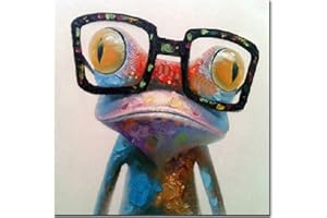 Fokenzary handgemaltes Ölgemälde auf Leinwand niedlicher Frosch mit Brille fertig gespannt und gerahmt bereit zum Aufhängen canvas