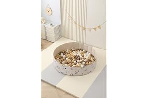 Ubaby - Piscina de Bolas Para Bebés con Alfombra Beige Sonrisas - 120x30 cm y 100 Bolas 7 cm - Marrón - Bolsa de transporte incluida