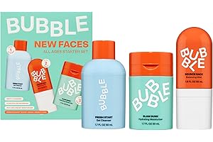 Bubble Skincare New Faces Gift Set - Skincare Set Includes Exfoliating Gel Cleanser, Balancing Facial Toner Mist + Hydrating Face Cream for Dry Skin - Skincare for Teens + Adults (3 Count)
