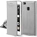 Produktbild Huawei P9 Lite Flip case Silber - Moozy® Dünne magnetische Bookstyle Klapphülle mit Standfunktion und Silikon Handyhalter