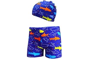 Lazz1on Garçon Short de Bain Enfant Maillot de Bain et Bonnet Cartoon Boxer de Piscine 3-11 Ans