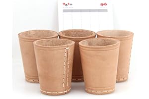 Ludomax 325130 Würfelbecher, 5 Stück Bundle, Echt Leder, genäht, ca. 9cm, Natur